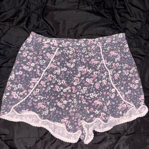 Sonoma Floral Lace Trim Pajama Shorts - Black and Pink